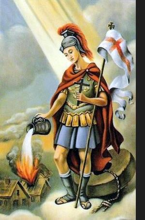 Bild des Heiligen Florian, Schutzpatron auf der Fassade des Hauses